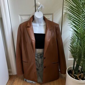 Zara Cognac Faux Leather Blazer - Size S - NEW
